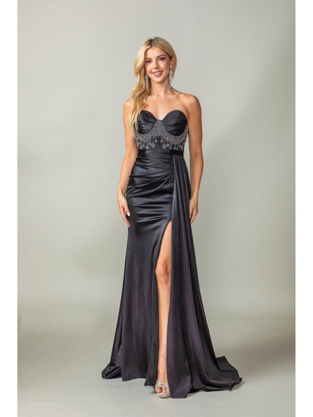 NEW BLACK Evening Gown Floor Length Formal Elegant Stunning 4414